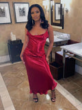 Sexy Spaghetti Strap Backless Satin Dress Women Y2K Blue Lace Up Trumpet Long Dress Elegant Bodycon Party Dresses