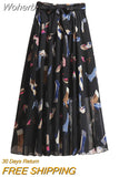 Spring Summer Women Midi Skirt Chiffon Floral Printed Skirt High Waist Casual Bohemian Beach Fashion Casual Skirts QT118-Outfit