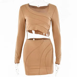 White Striped Casual Outfits Women Two Piece Set Crop Tops And Bodycon Skirts Suit Female Spring Streetwear Matching