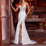 2022 Summer Women Long Party Dress Sexy Backless White Lace Split Bodycon Maxi