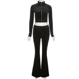 Winter Velvet Tracksuit Women Two Piece Set Jackets Long Sleeve Top And Flare Pants Suits Velour Jogging Outfits