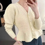 Woherb Autumn And Winter New Women's Fashion Casual Long-Sleeved Sweater Coat Korean Version Fishtail Knit Cardigan Jacket Tide-Outfit