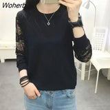 Neck Lace Hollow Bottoming Shirt Loose Long Sleeve Knitted Sweater Pullover Women's Autumn New Top Bottoming Sweater-Outfit