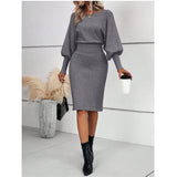 And Winter Knitted Dress Sexy Solid Color Bag Hip Dress Temperament Thin Sweater Knitted Dress