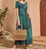 Woherb 2023 New Vintage Loose Waist Pocket Dress Casual Plaid Print Patchwork Women's Dress-Outfit