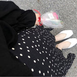 2020 Summer Skirt Long Hot Sales Women Black White Dot Preppy Style Girls Korean Design High Waist Black Skirt