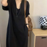 Woherb Size 300 Catties Fat Mm French Hepburn Wind Zipper Dress Female Loose Show Thin Cover Belly Casual Long Skirt 2-Outfit