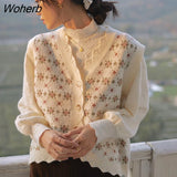 Cardigan Women Floral Vintage Design Single Breasted V-neck Loose Spring Fall Outerwear All-match Elegant Knitted Ins-Outfit