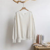 Winter V Neck Blue Thick Knit Pullover Women's Irregular Oversize Sweater Knitted Long Sleeve White Warm Sweaters