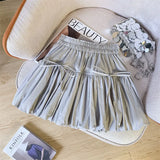 Y2K Bow White Mini Skirt for Women Cute Kawaii Pleated Fluffy Skirts Woman 2024 Summer A-Line Skirt with Shorts Female-Outfit