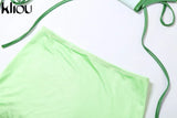 Kliou Hipster Y2K Two Piece Set Women Skirt Undefined Lengthen Ribbons Sexy Cleavage Top+Tie Dye Cut Out Slim Female
