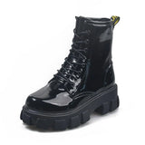 Botas Women Motorcycle Ankle Boots Wedges Female Lace Up Platforms Spring Black Leather Oxford Shoes Woman 2021 Botas