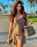 Brown Solid Color Sling Mushroom Button Slit Club