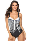 V-Neck Geometric Print Backless One Piece