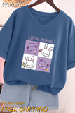 Plus Size T Shirt 100% Cotton L-5XL Tshirt Short Sleeve Women Top 2023 Summer Cartoon T Shirt V Neck Oversized T Shirts-Outfit
