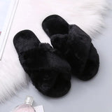 Fluffy Home Slippers Women Faux Fur Slippers Cozy Furry Slides Open Toe Slip on Soft Slippers House Floor Plush Warm