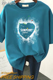 Plus Size T Shirt 100% Cotton L-6XL Tshirt Short Sleeve Women Top 2023 Summer Heart Print O Neck Oversized T Shirts-Outfit