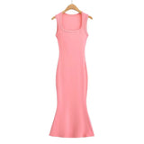 Fashionable Dress Square Collar Narrow Shoulder Fishtail Long Skirt Waist Sleeveless Bag Hip Vest Bottom Skirt-Outfit