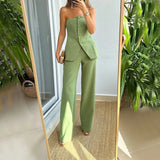 Woherb 2023 New Casual Fashion Suit Button Temperament Strapless Suit Pants-Outfit