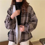 Warm Women Plaid Shirt Winter Thick Velvet Lining Loose Long Sleeve Ladies Blouse Turn Down Collar Vintage Blusas De