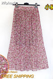 Women Summer Chiffon Floral Print Skirt High Waist A-line Elegant Skirts Beach Many Colors Mid-length Skirt QT1615-Outfit