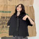 Women Shirts Blouse Summer Oversized Blouses Short Sleeve Short Shirt Preppy Style White Cropped Students JK Uniform-Outfit