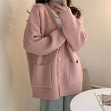 Woherb Women's Wear Fall / Winter 2024 New Large Pocket Knit Cardigan Top-Outfit