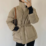 Winter Khaki Coat Women Turtleneck Thicken Argyle Bomber Jacket Woman Korean Fashion Chic Pocket Autumn Chaketas