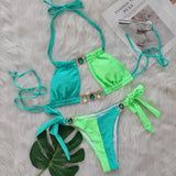 Woherb 2024 New Crystal Diamond Bikini Sexy Quilting Tied With Women's Split