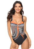 V-Neck Geometric Print Backless One Piece