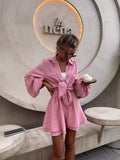 Summer Women's Long-Sleeved Tops Lotus Side Shorts Casual Fashion Suit