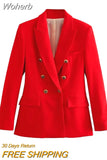 2023Women Spring Summer Blazers Suit Coats Fashion Solid Double Breasted Female Casual Street Elegant Outerwear Clothing-Outfit