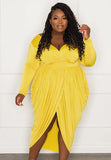 Plus Size V-neck Long SLeeve Ruched Irregular Party