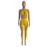hirigin Mesh Patchwork Women Sleeveless Cut out Jumpsuit Skinny Sexy Streetwear Sportswear Long pant Rompers 2022 Summer