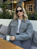 Spring And Autumn And Winter New Women's Beads Leather, The Short Loose Casual Hair Coat