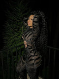 Kliou Midnight Style Jumpsuit Women Sexy Striped Mesh See Through Hollow Out One Pieces Cross Ribbons Sheath Club Female