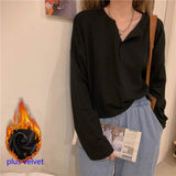 Sleeve T-shirts Women Elegant Simple Pure Button Design Retro Ins Autumn Ladies Tees Top All-match BF Style Mujer