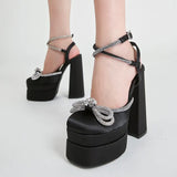High Heels Wedding Shoes Women New Summer Sexy Sandals Women's Party Bow-knot Nightclub Banquet Shoes Platform Woman