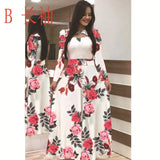 Summer New Elegant Women's Maxi Dress Bohmia Casual Flower Print Robe Fashion Hollow Out Ladies Short Sleeve Dress