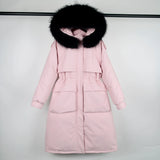 Large Natural Raccoon Fur Hooded Long Down Coat Women Winter 90% Duck Down Parkas Female Thickness Sash Tie Up Jackets-Outfit