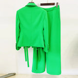 Early Spring Series New Star Fashion Ribbon Strap Blazer Broad Leg Trousers