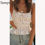 2021 Floral Print Spring Summer Beach Women Boho Tank Tops Ruched Strap Sleeveless Ruffles Crop Tops Mini Skinny