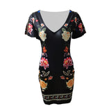 hirigin Women Elegant Dress Vintage Floral Print Ruffles Bodycon Dress for Party Cocktails Casual Mini Dress Vacation