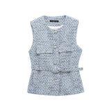 Spring New Women's Wear With Belt Metallic Wire Texture Vest Women