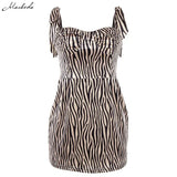 Women Fashion Slim Zebra Print Dress Sleeveless Adjustable Spaghetti Strap Bodycon Casual Vestidos Dresses