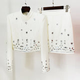 Trendy French Romance New Heavy Industry Nail Beads Drill Short Top Skirt Set Two