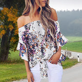 Summer Blouses Sexy Off Shoulder Floral Printing Shirts Spring Casual Loose Lace Up Plus Size Ladies Female Tops