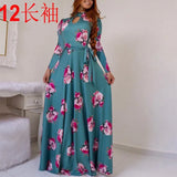 Spring Autumn Bohemia Flower Print Women's Dress Cuasla Hollow Out Long Sleeve Maxi Dresses Fashion Tunic Party Dress