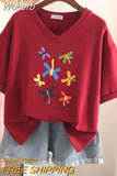 100% Cotton L-5XL T Shirt Plus Size Tshirt Short Sleeve Cartoon Women Top Summer Sweet Couple V Neck Oversized T Shirts-Outfit