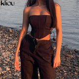 Kliou Breast Wrap Sexy Hot Bandage Top Women Sleeveless Backless Solid Fashion Party Clubwear Bodycon Cropped Tank